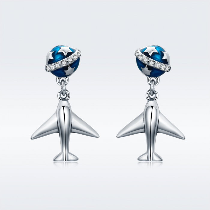 Cercei argint 925 cu planete, stelute, avioane si zirconii - Be Nature EST0020 [3]