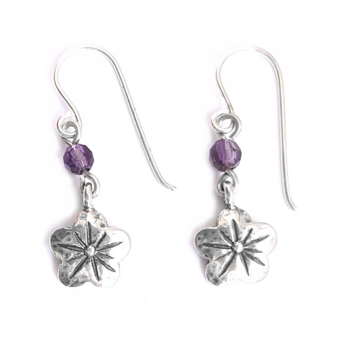 Cercei argint 925 Israel floare cu ametist - Be Nature EPO0036 [1]