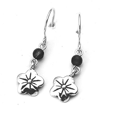 Cercei argint 925 Israel floare cu onix - Be Nature EPO0042 [1]