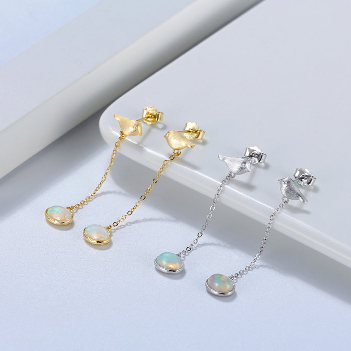 Cercei argint 925 placati cu rodiu cu opal natural [4]