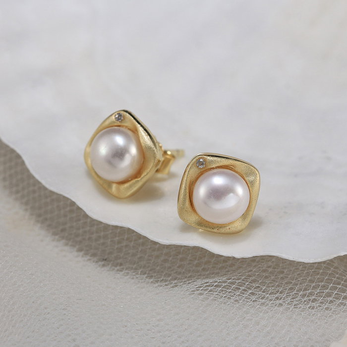 Cercei argint 925 placati cu aur 14K cu perle naturale [4]