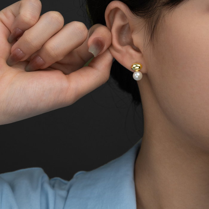 Cercei argint 925 placati cu aur 14K cu perle naturale [2]
