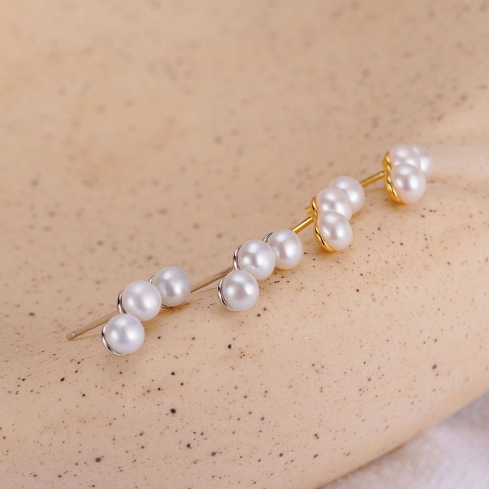 Cercei argint 925 placati cu aur 14K cu trei perle naturale [6]