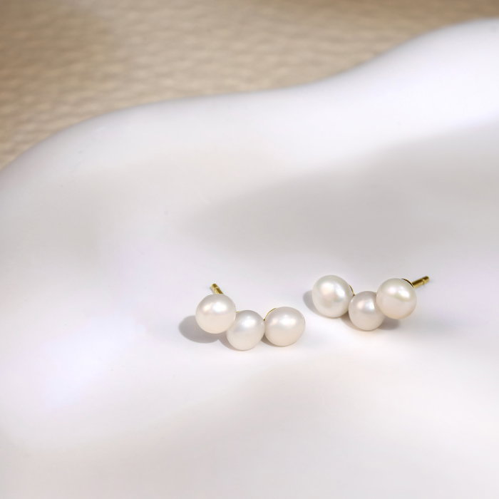 Cercei argint 925 placati cu aur 14K cu trei perle naturale [4]