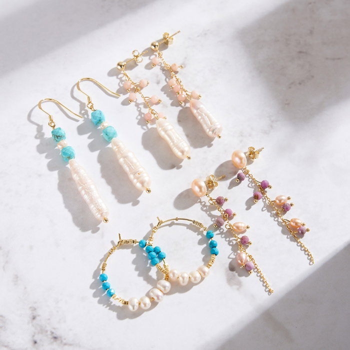 Cercei argint 925 placati cu aur 14K cu perle naturale si mica naturala [7]