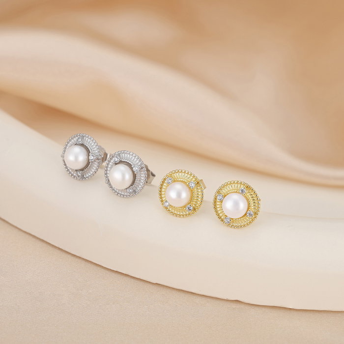 Cercei argint 925 placati cu rodiu cu perle naturale si zirconiu [5]