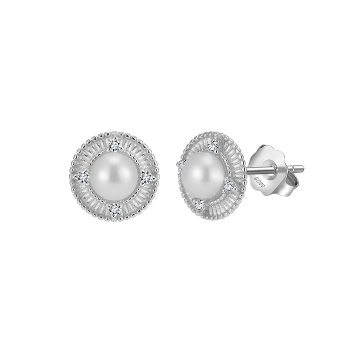 Cercei argint 925 placati cu rodiu cu perle naturale si zirconiu [1]