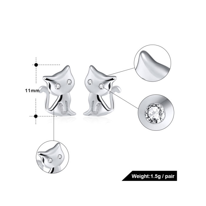Cercei pisicute din argint 925 placati cu rodiu cu zirconiu [4]