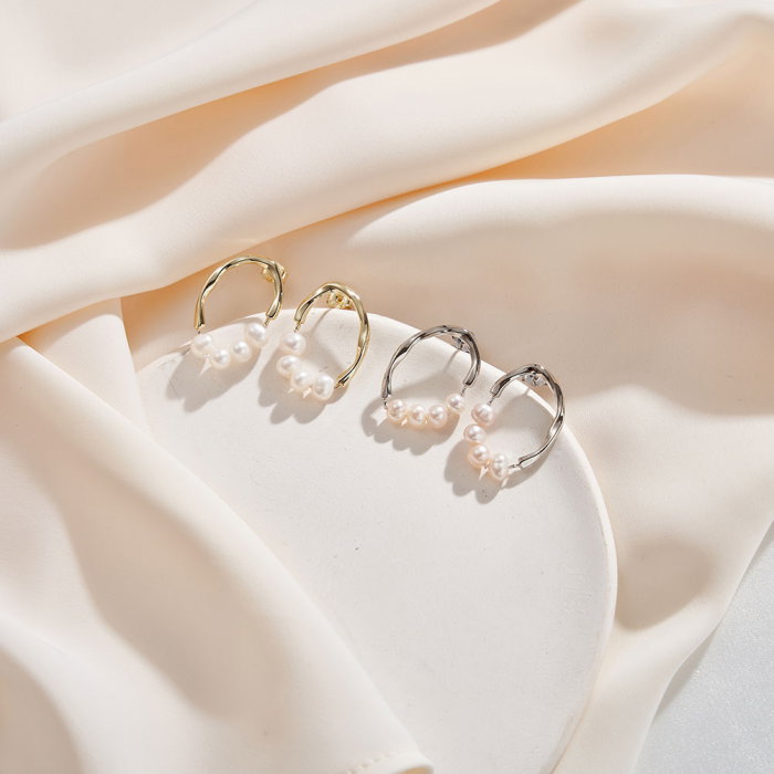 Cercei argint 925 placati cu aur 14K cu perle naturale [5]