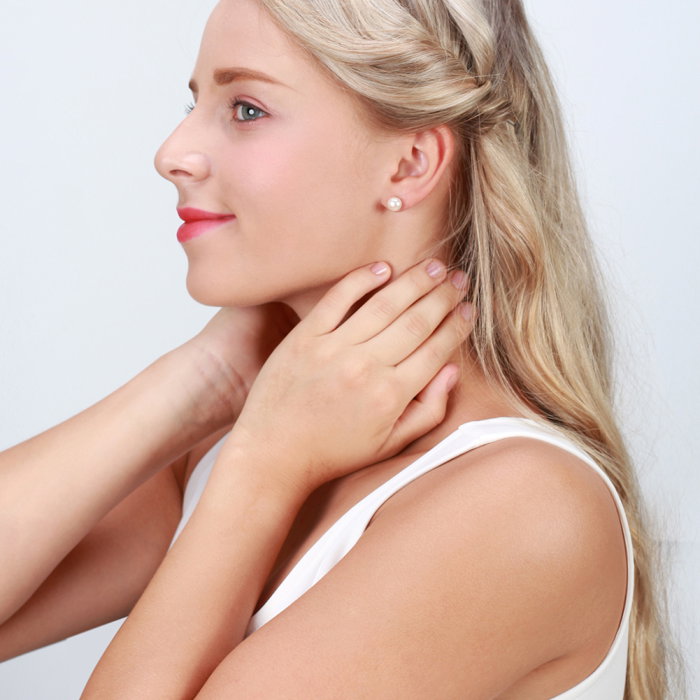 Cercei argint 925 placati cu rodiu cu perle naturale tip buton [6]