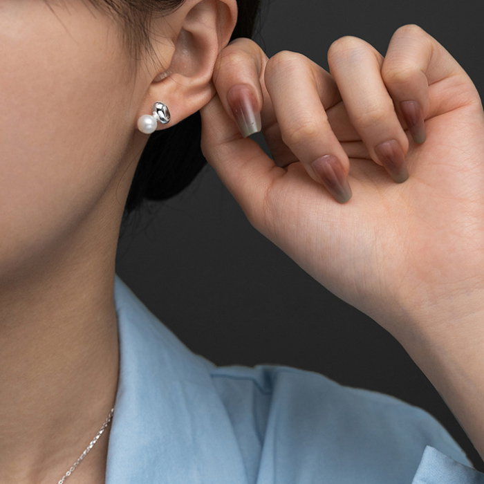 Cercei argint 925 placati cu rodiu cu perle naturale [4]