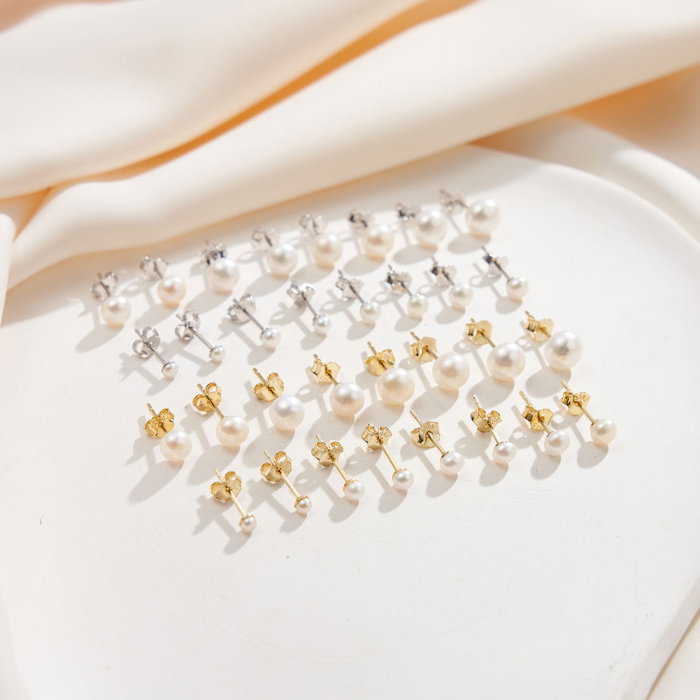 Cercei argint 925 placati cu rodiu cu perle naturale tip buton [6]