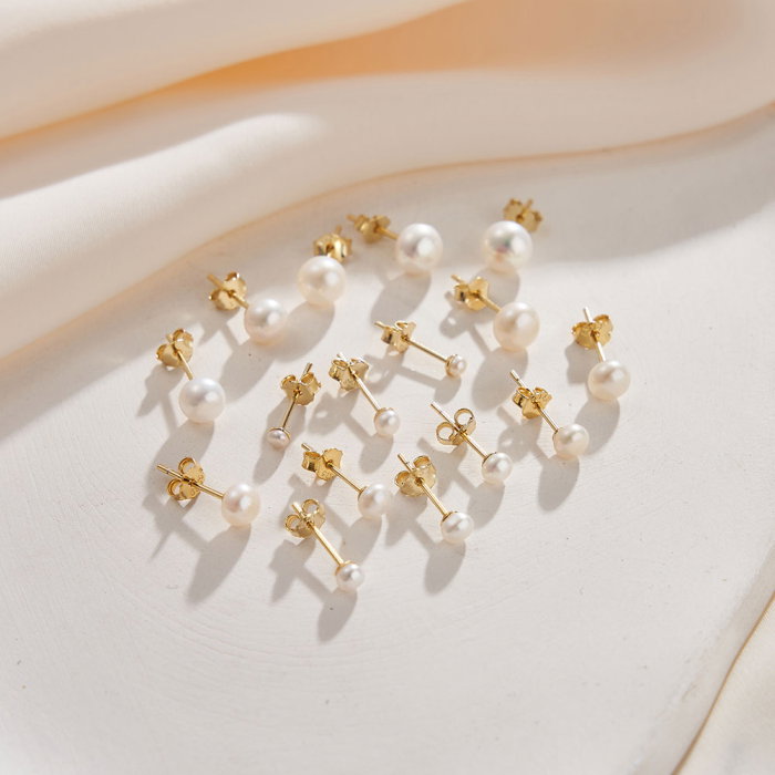 Cercei argint 925 placati cu aur 14K cu perle naturale tip buton [3]