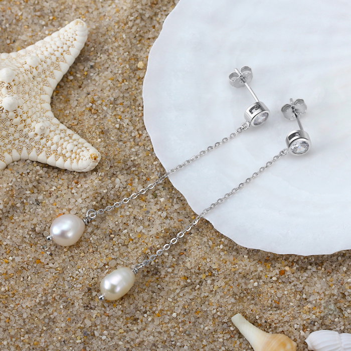 Cercei argint 925 placati cu rodiu cu perle naturale si zirconiu [3]