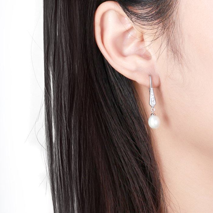 Cercei argint 925 placati cu rodiu cu perle naturale si zirconiu [5]