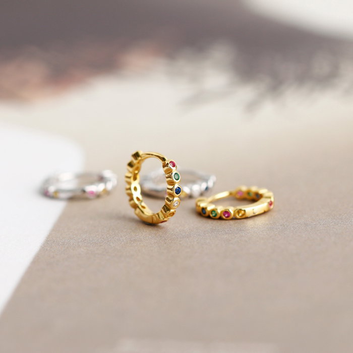 Cercei argint 925 placati cu rodiu cu zirconii colorate [6]