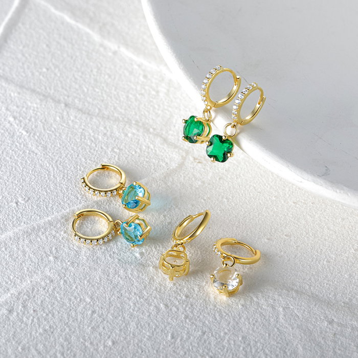 Cercei argint 925 placati cu aur 14 k cu zirconiu verde [6]