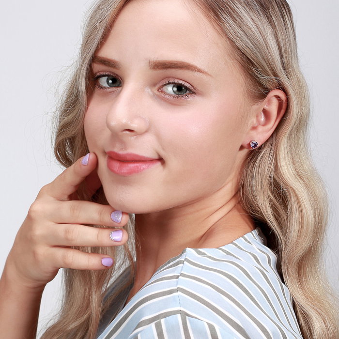 Cercei argint 925 placati cu rodiu cu zirconiu safir [4]