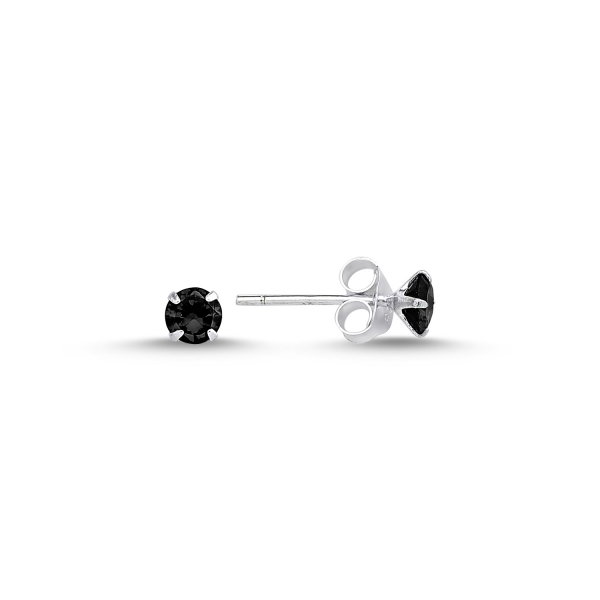 Cercei argint Solitaire cu zirconii negre 4 mm [1]