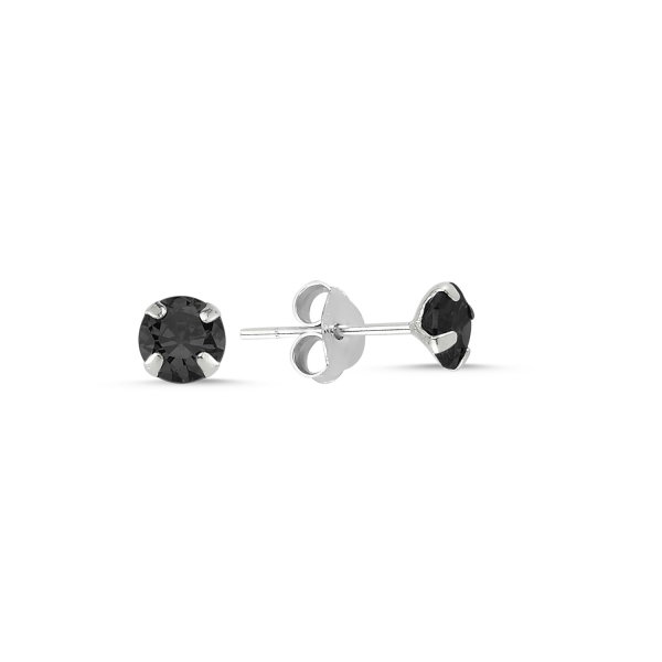 Cercei argint Solitaire cu zirconii negre 5 mm [1]