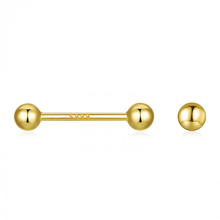 Cercei argint 999 placati cu aur, cu bilute de 1 mm, 11 mm lungime [1]