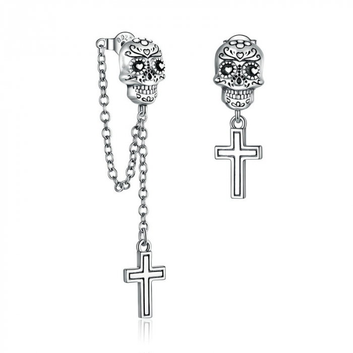 Cercei argint asimetrici cu cranii si cruci [1]