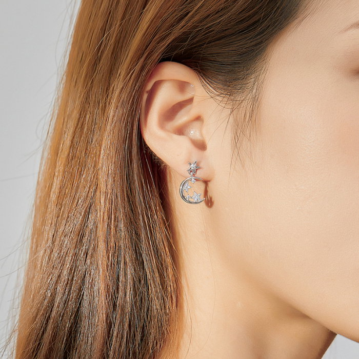 Cercei argint asimetrici cu Luna si Stele [8]