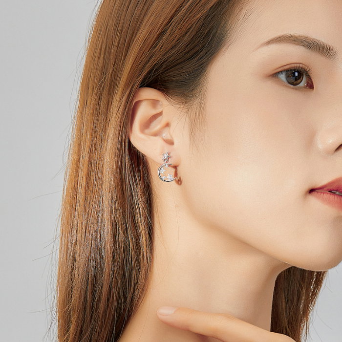 Cercei argint asimetrici cu Luna si Stele [5]