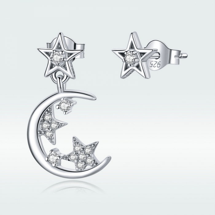 Cercei argint asimetrici cu Luna si Stele [2]