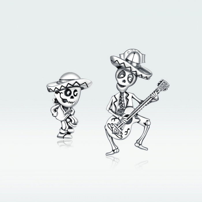 Cercei argint asimetrici cu schelete mariachi [16]