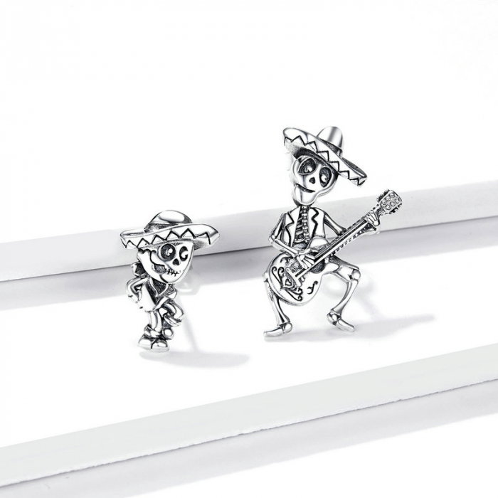 Cercei argint asimetrici cu schelete mariachi [3]