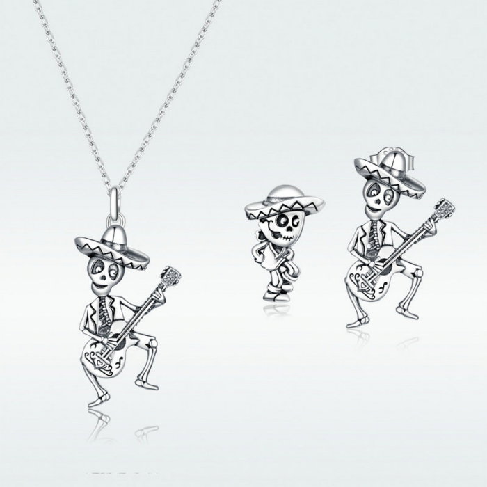 Cercei argint asimetrici cu schelete mariachi [15]