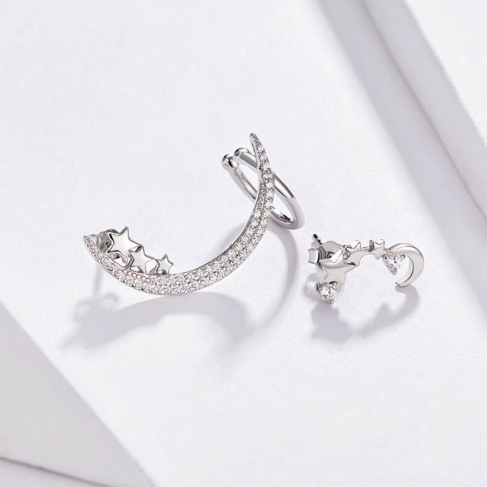 Cercei argint asimetrici cu semiluna si zirconii [6]