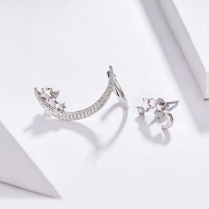 Cercei argint asimetrici cu semiluna si zirconii [4]