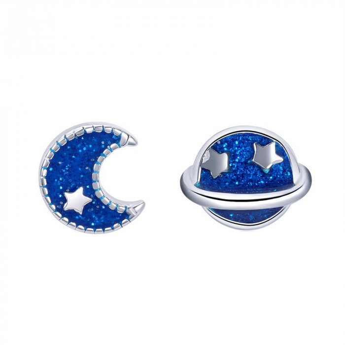 Cercei argint asimetrici Luna si Pamantul placati cu rodiu [1]