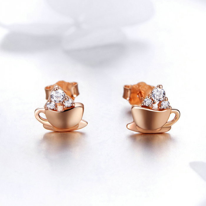 Cercei argint cesti de cafea placati cu aur roz [2]