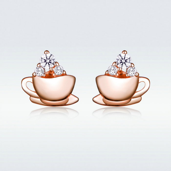 Cercei argint cesti de cafea placati cu aur roz [6]