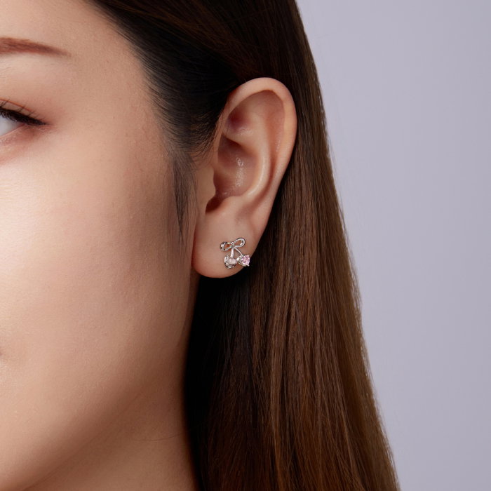 Cercei argint cirese cu surub si Zirconia roz [12]