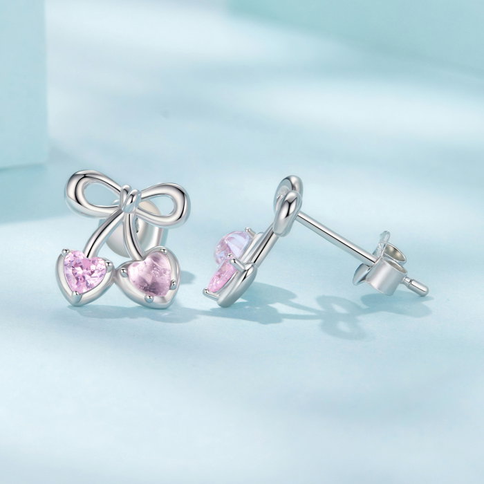 Cercei argint cirese cu surub si Zirconia roz [7]