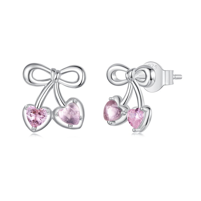 Cercei argint cirese cu surub si Zirconia roz [1]