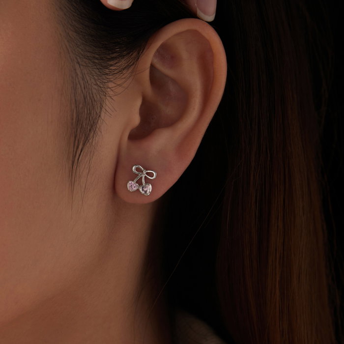 Cercei argint cirese cu surub si Zirconia roz [9]