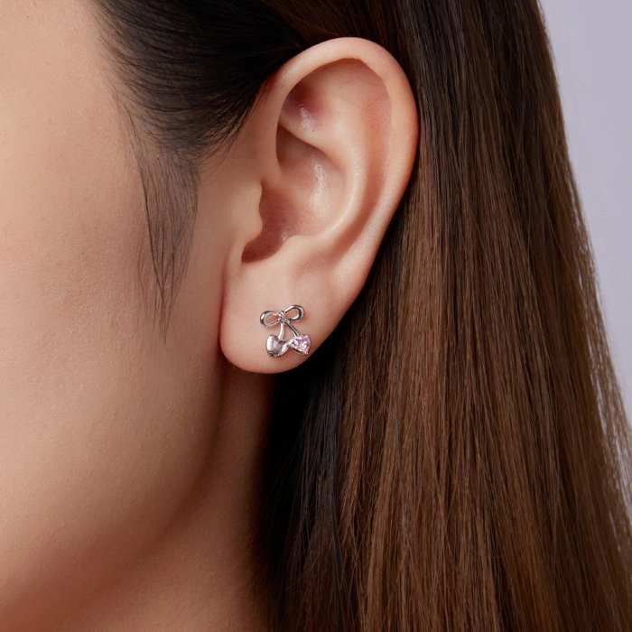 Cercei argint cirese cu surub si Zirconia roz [11]