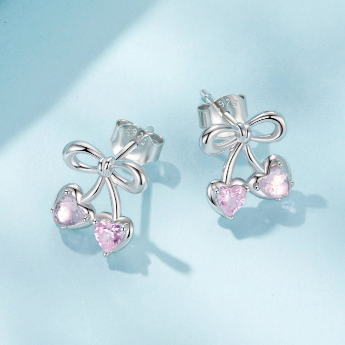 Cercei argint cirese cu surub si Zirconia roz [6]
