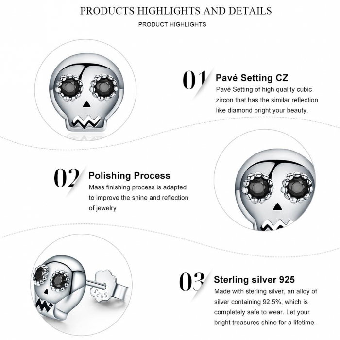 Cercei argint cranii cu zirconii negre [7]