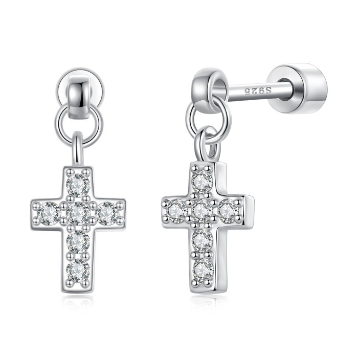 Cercei argint cruce cu surub si Zirconia [1]