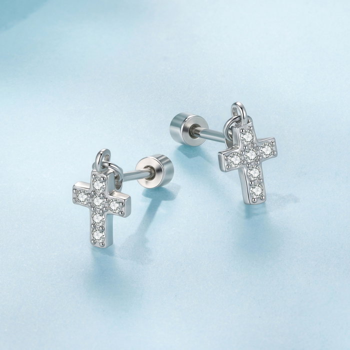 Cercei argint cruce cu surub si Zirconia [5]