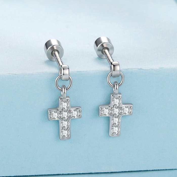 Cercei argint cruce cu surub si Zirconia [3]