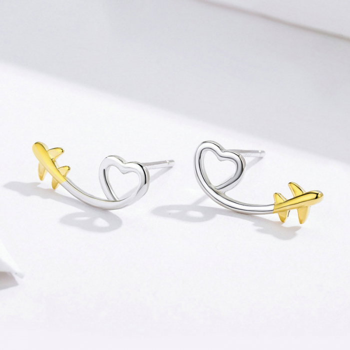 Cercei argint cu avion si inimioara [3]