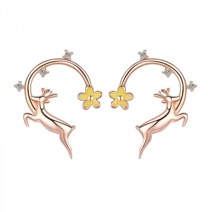 Cercei argint cu caprioare placati cu aur roz [1]