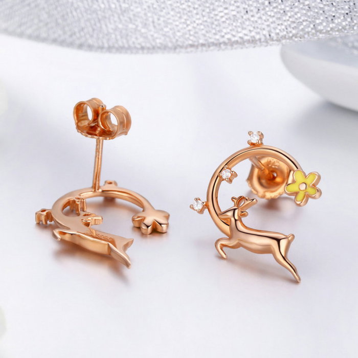 Cercei argint cu caprioare placati cu aur roz [2]